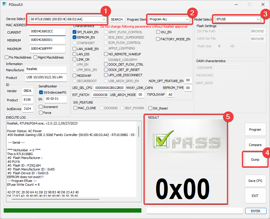 Realtek USB PG Tool dump page