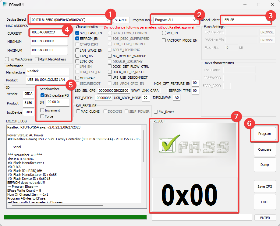 Realtek USB PG Tool program page