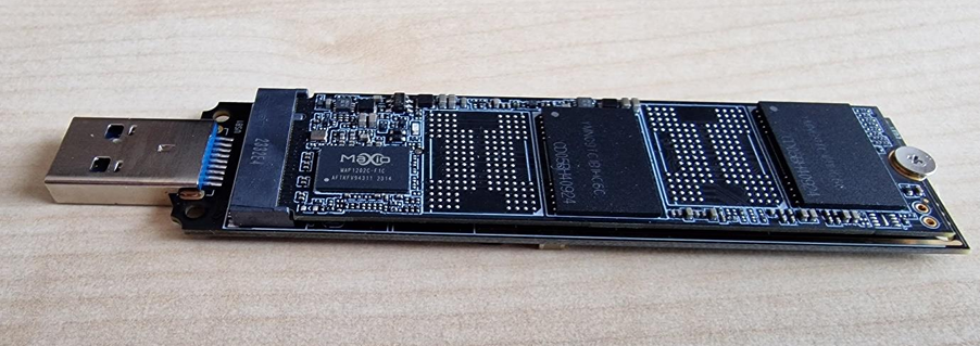 M.2 SSD installed in USB adapter