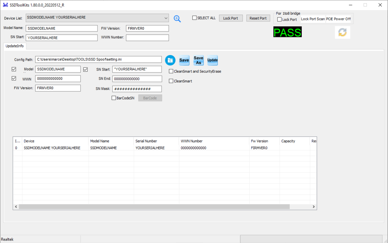 SSDToolKits device dropdown